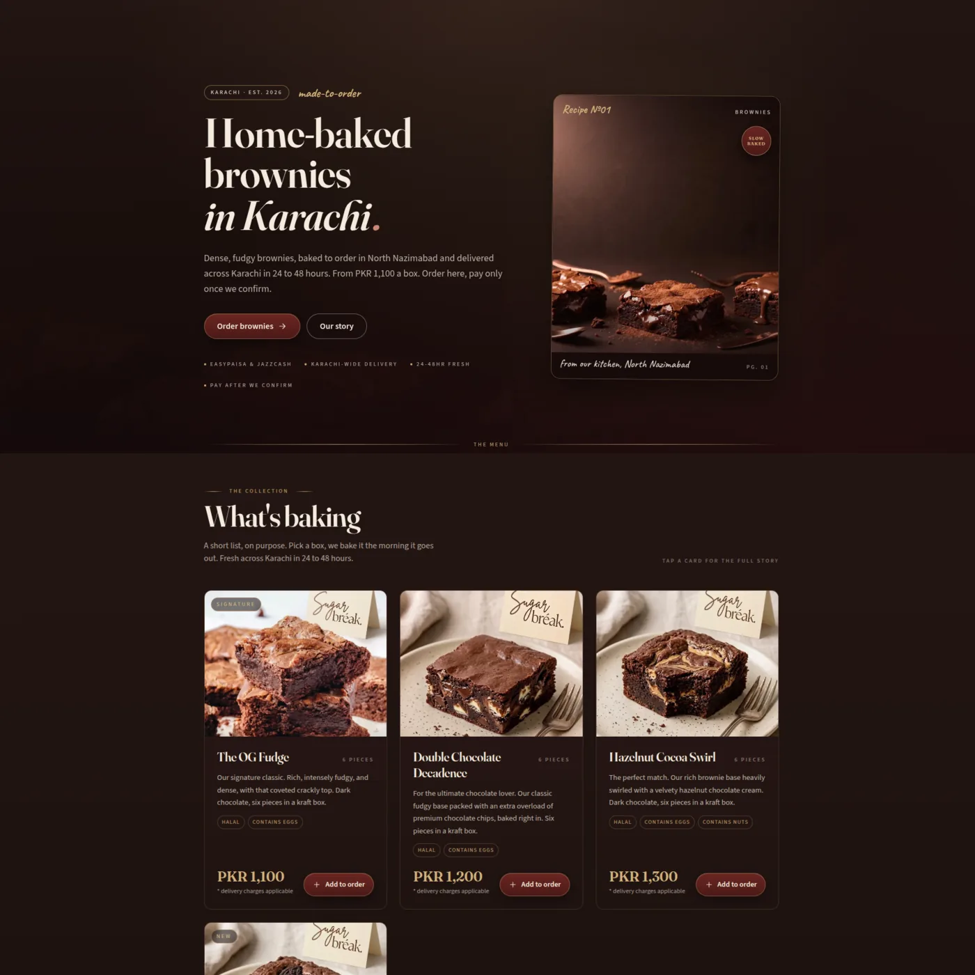 Sugar Break home-baked brownies site